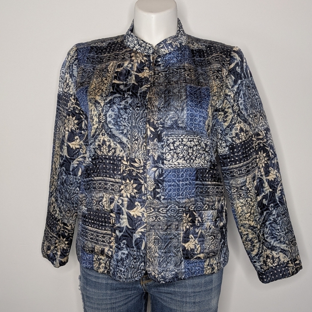 Christopher & Banks Blue Cream Mixed Pattern Zip Up Jacket XL